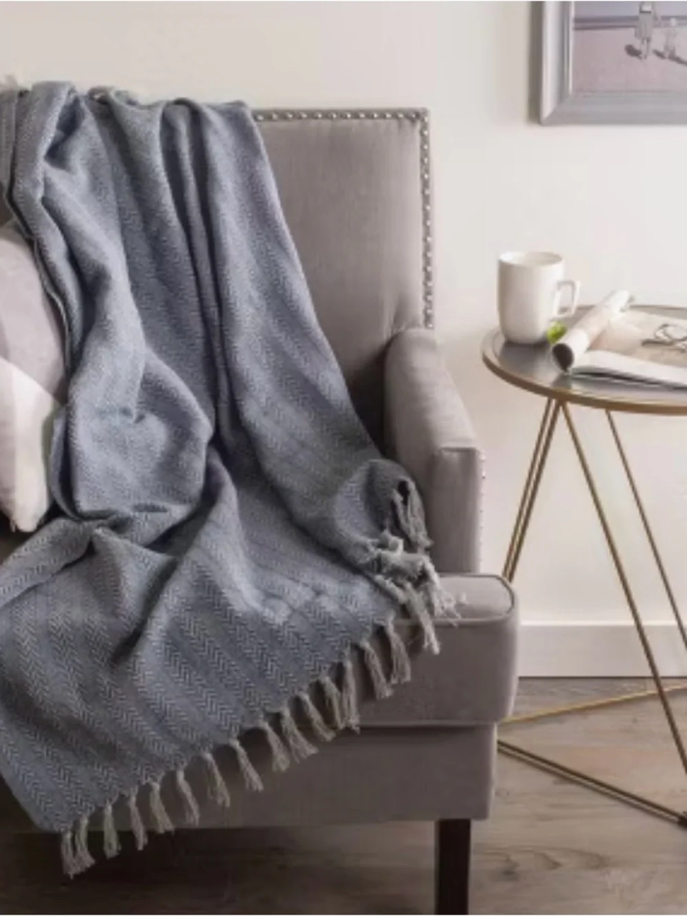 NEW DII Industrial Tonal Textured 100% Cotton Woven Throw in French Blue